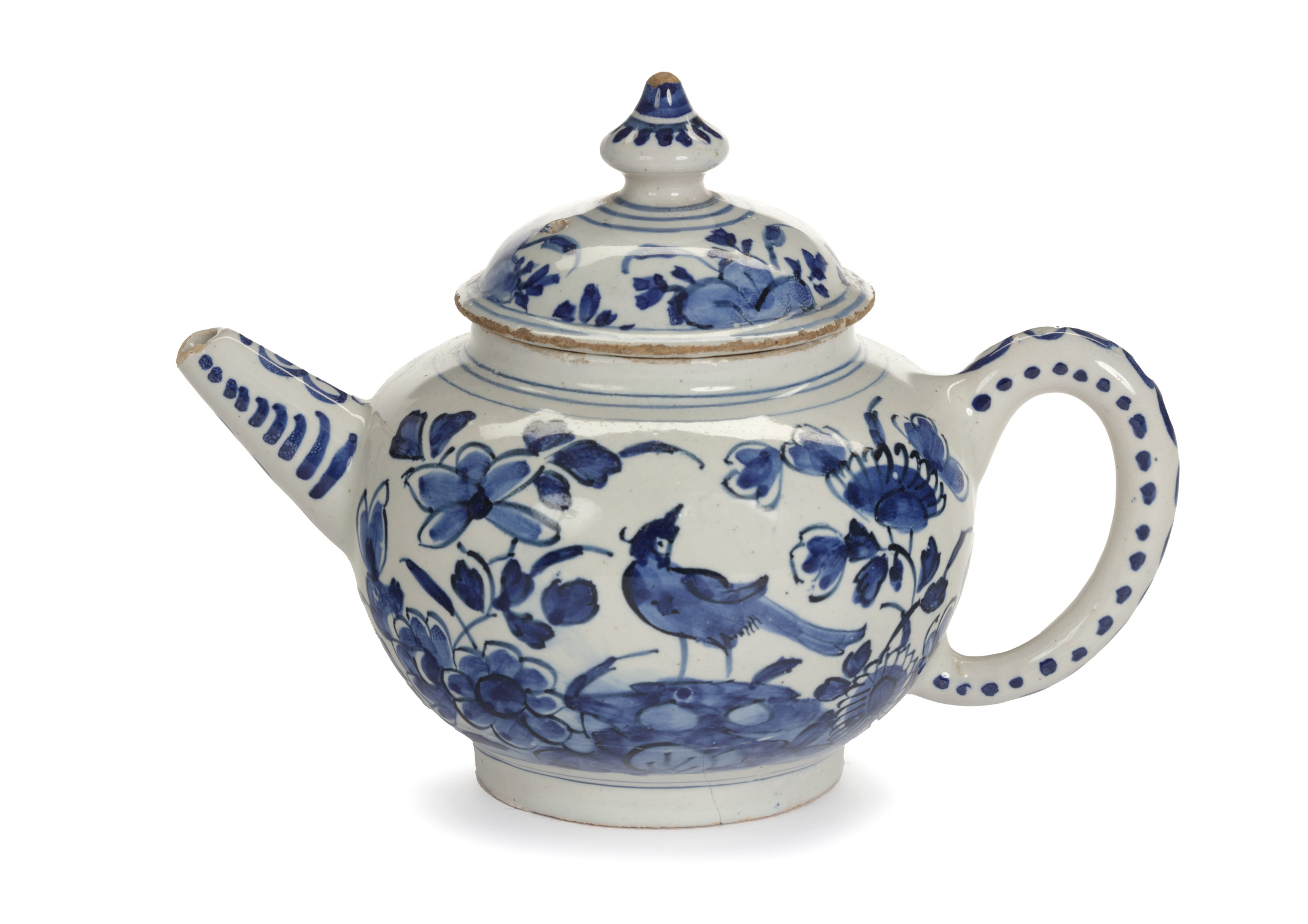 D2326。蓝色和白色茶壶和盖子